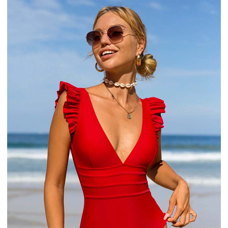 BikinX bañador de una pieza para mujer, traje de baño rojo, Sexy, 