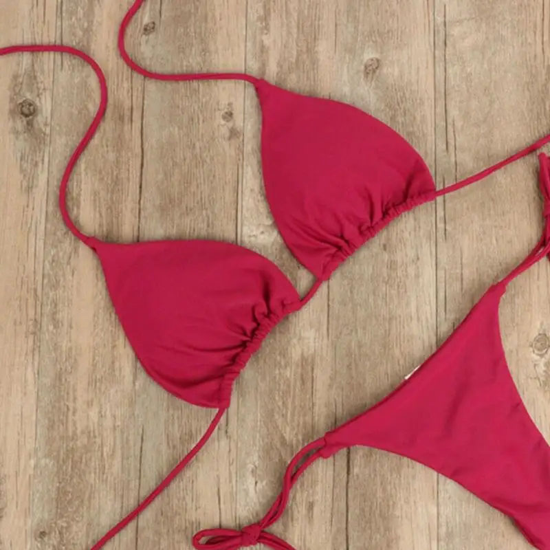 Conjunto de Bikini con tirantes para mujer, traje de baño Sexy con cuello Halter